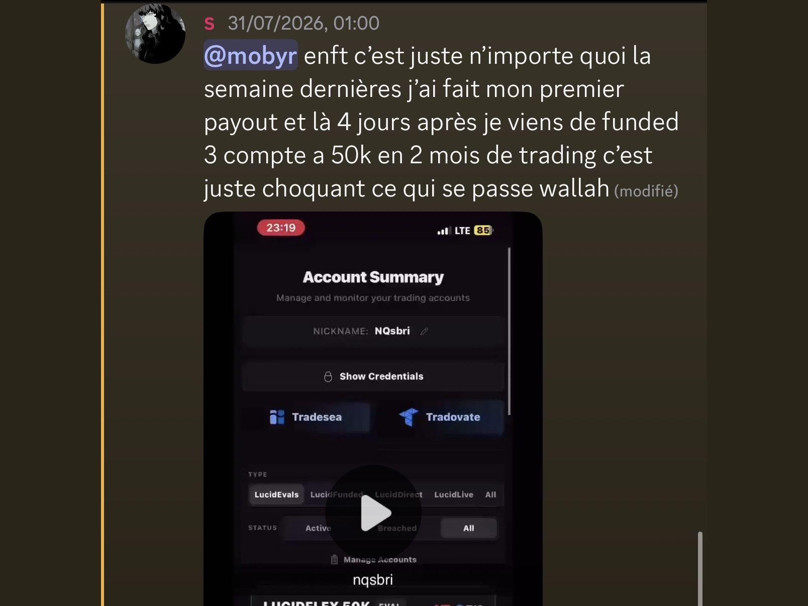 Membre suivi en 1:1 qui valide trois comptes de 50 000 $ en deux mois